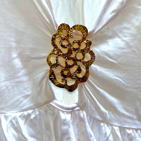 Trina Turk White Stretch Dress/ Cover Up Gold Detail - Picture 2 of 5